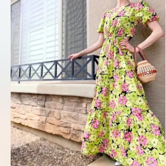 NWT WAYF Plaza Cutout Maxi Dress in Green Floral Size Small - Picture 1 of 14